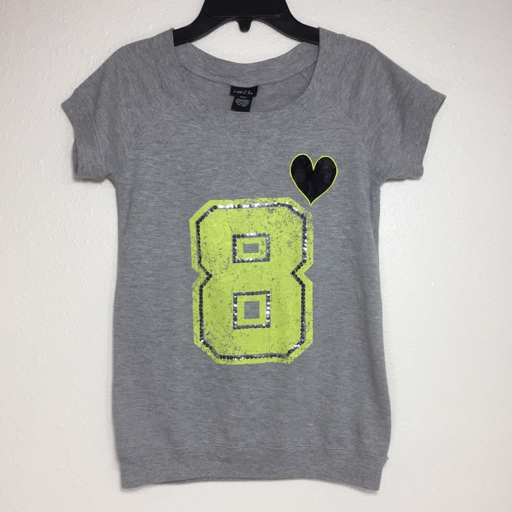 Rue21 Jrs Raglan Knit Sequin Number 8 Lace Heart Top Sz S